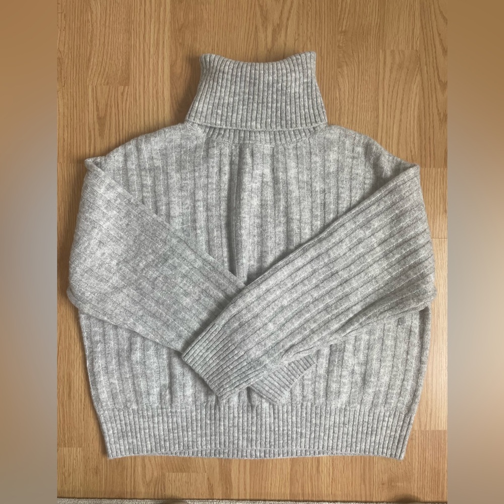 NEW Mango Rolled Neck Cable Sweater Turtleneck Grey - Picture 5 of 7